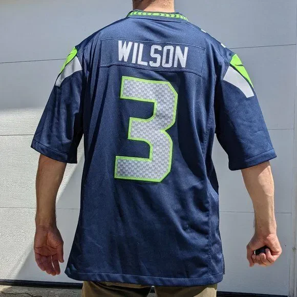 Nike Vintage Rare Seattle Seahawks Wilson Football Jersey Blue Green YXL Men S - Picture 3 of 10